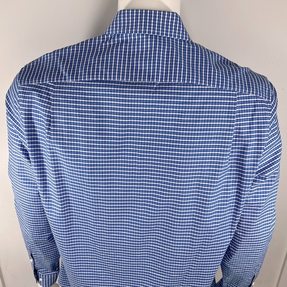 BEN SHERMAN, LONG SLEEVES MEN’S SHIRT, “XL 16,” BLUE AND WHITE SMALL CHECKERED - Picture 3 of 16